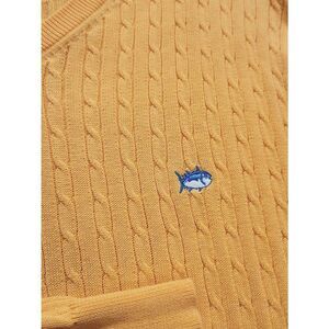 Southern Tide Cable Knit V-neck Skipjack Sweater LS men's small cotton yellow